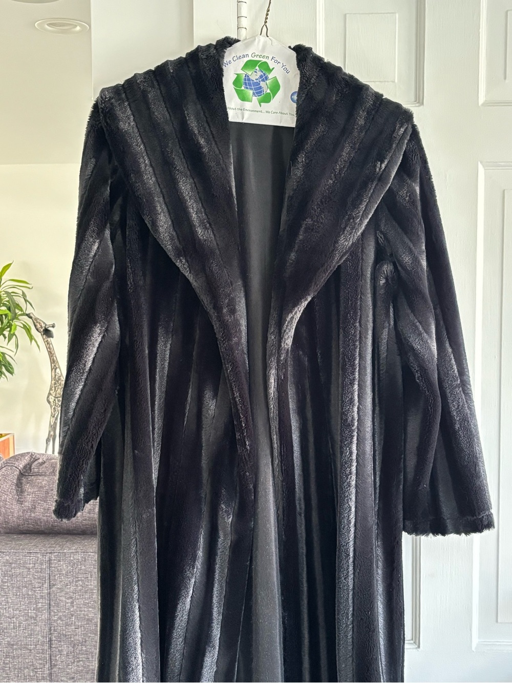 Slinky Brand Black Faux Fur Hooded Long Coat
